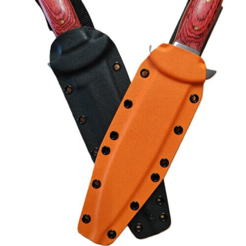 ADURO Kydex Messerscheide Orange für 18 cm Abfangmesser – Frontansicht mit Messer