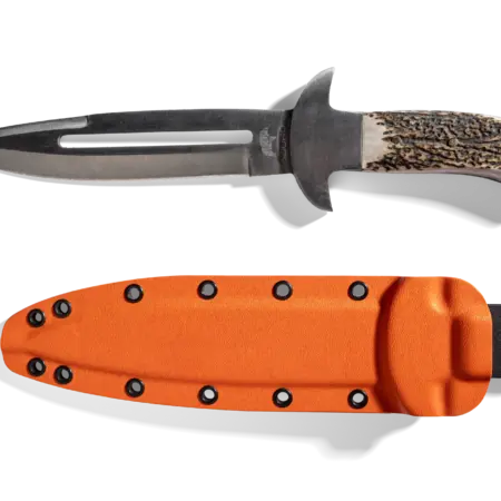 ADURO Jagdmesser 18 cm mit Hirschhorngriff und Kydex Scheide in Orange