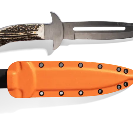 ADURO Jagdmesser 18 cm mit Hirschhorngriff und Kydex Scheide in Orange