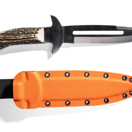 ADURO Jagdmesser 18 cm mit Hirschhorngriff und Kydex Scheide in Orange
