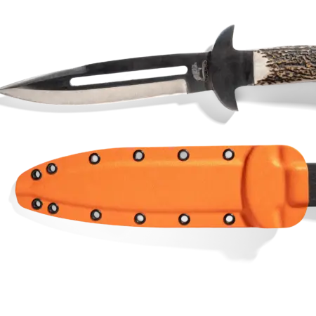 ADURO Jagdmesser 18 cm mit Hirschhorngriff und Kydex Scheide in Orange