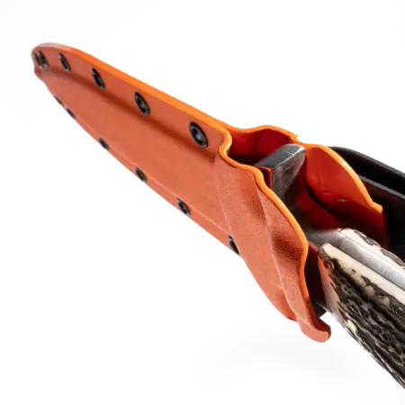 ADURO Jagdmesser 18 cm mit Hirschhorngriff und Kydex Scheide in Orange